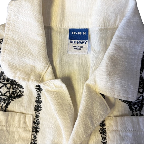 Baby Vacation Holiday Button Down White and Black Embroidered Shirt With Shorts - Picture 4 of 7